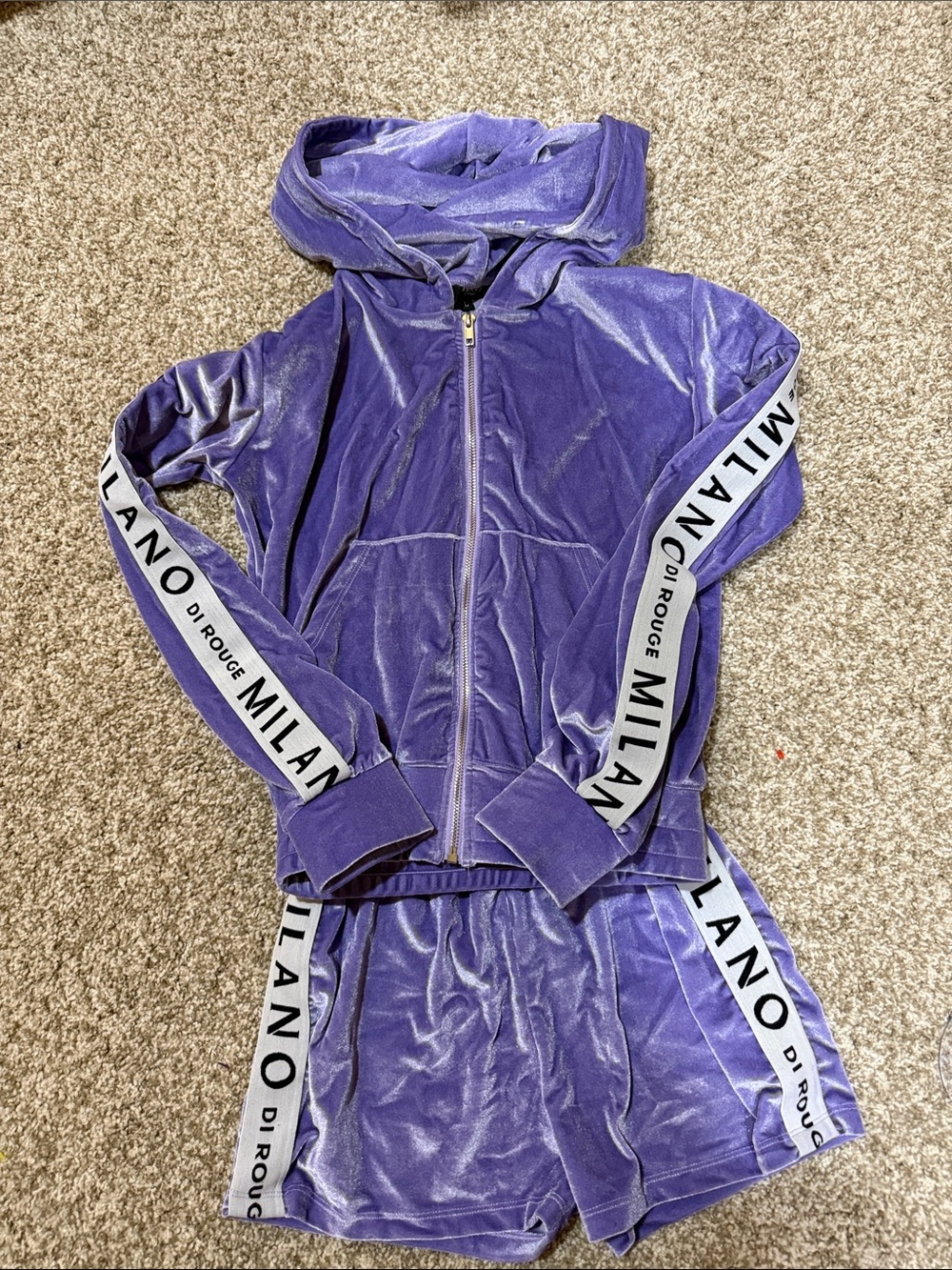 Milano Lavender Velour Zip Hoodie & Shorts Set